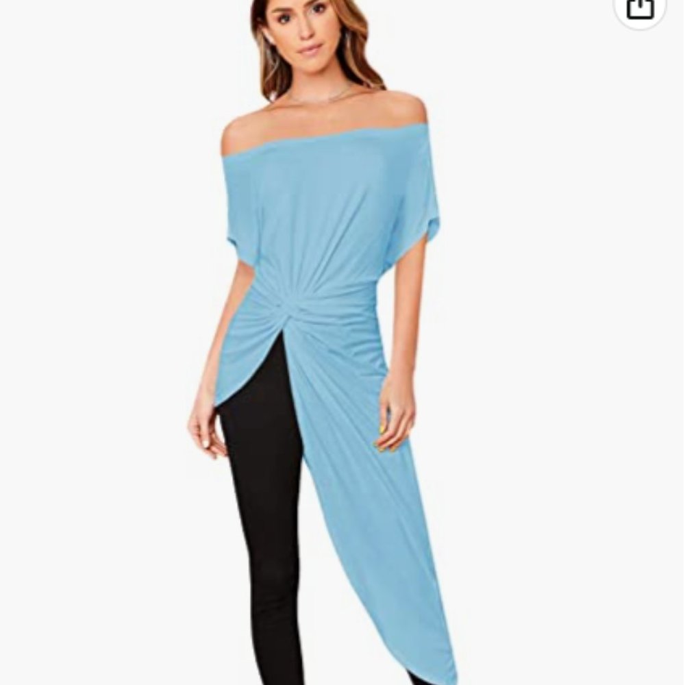 Women's Elegant Asymmetrical Twist Front Off Shoulder Top Plain High Low